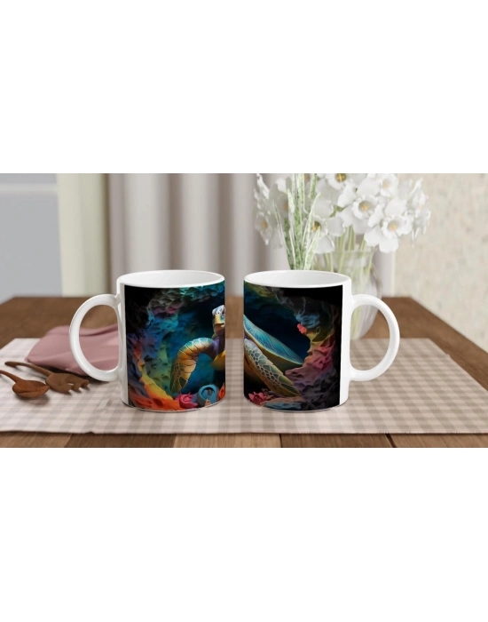 Gökkuşağı Renkli Mağarada Deniz Kaplumbağası Kupa Bardak