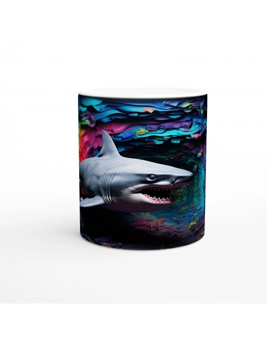 Gökkuşağı Tünelinde Yüzen Köpekbalığı Su Altı Temalı Kupa Bardak