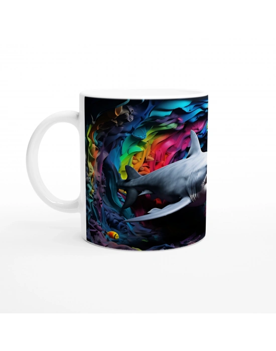 Gökkuşağı Tünelinde Yüzen Köpekbalığı Su Altı Temalı Kupa Bardak