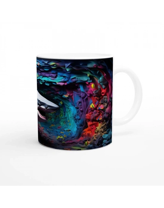 Gökkuşağı Tünelinde Yüzen Köpekbalığı Su Altı Temalı Kupa Bardak