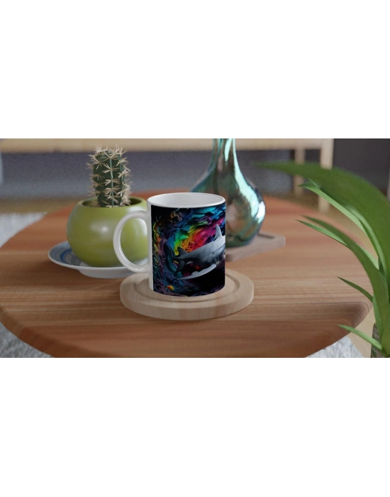 Gökkuşağı Tünelinde Yüzen Köpekbalığı Su Altı Temalı Kupa Bardak