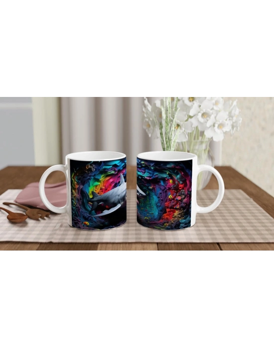 Gökkuşağı Tünelinde Yüzen Köpekbalığı Su Altı Temalı Kupa Bardak