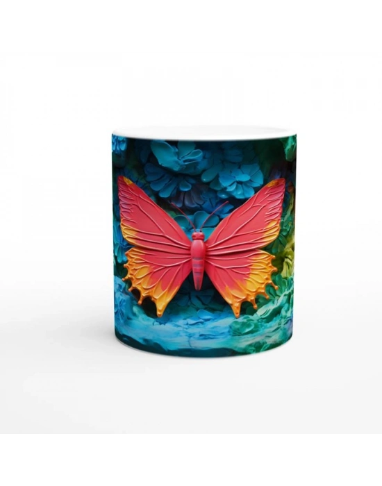 Gökkuşağı Zeminli Turuncu Kelebek Temalı Baskılı Kupa Bardak