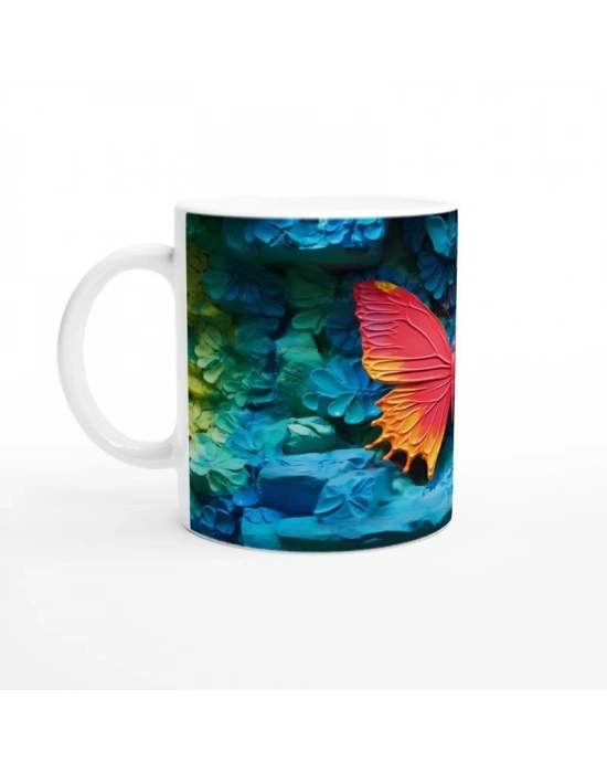 Gökkuşağı Zeminli Turuncu Kelebek Temalı Baskılı Kupa Bardak