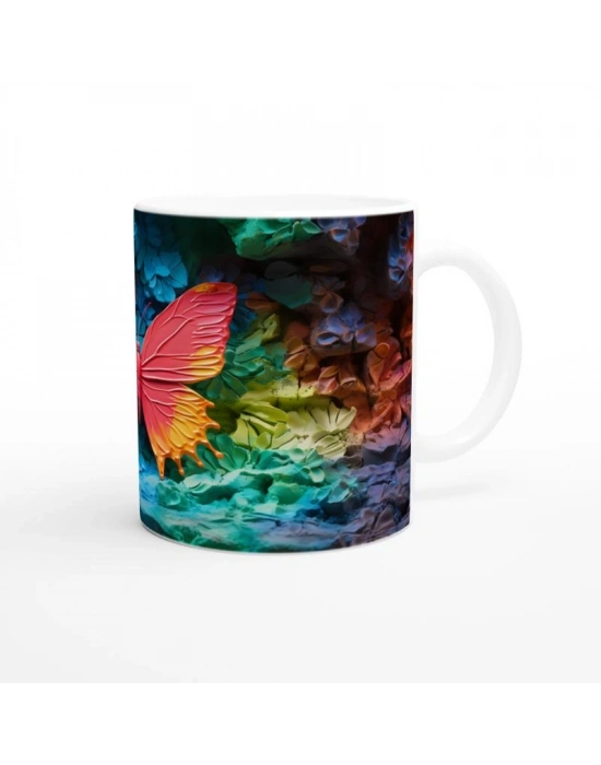 Gökkuşağı Zeminli Turuncu Kelebek Temalı Baskılı Kupa Bardak