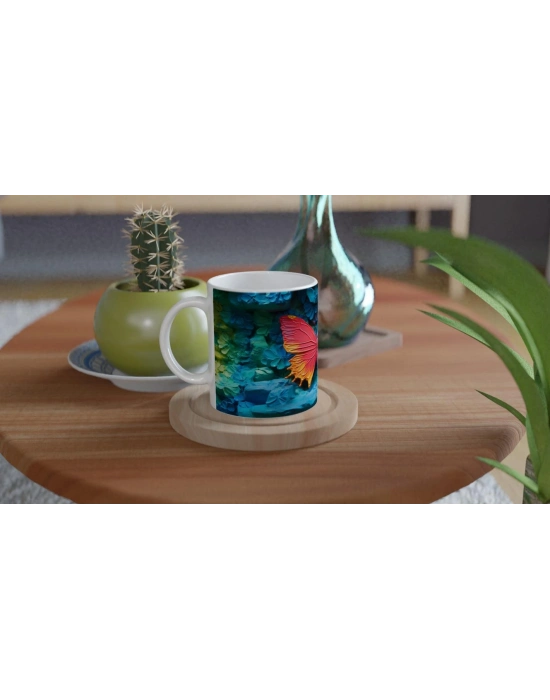 Gökkuşağı Zeminli Turuncu Kelebek Temalı Baskılı Kupa Bardak