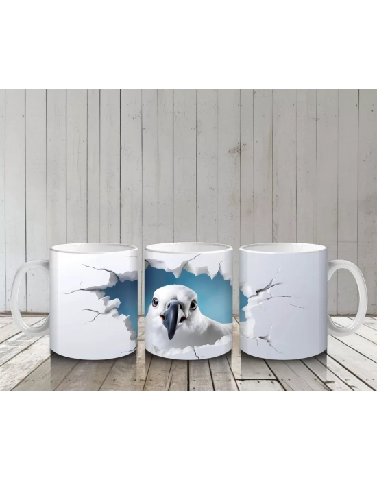 Gökyüzü Temalı Çatlak Duvar Arasında Kartal Figürü - Baskılı kahve kupası