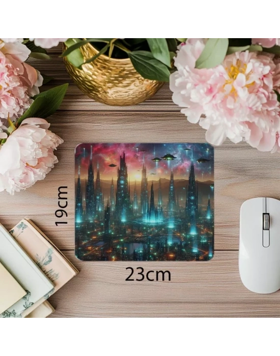 Gökyüzünde Parlayan Gece Şehri Mousepad - 19x23 cm 2 mm Dikdörtgen İthal Baskılı Mouse Pad