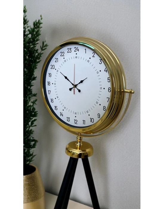 ® Gold 24 Saat Göstergeli Özel Tasarım Tripod Ayaklı Saat