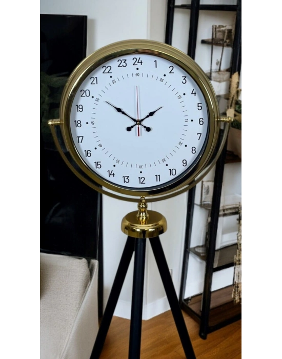 ® Gold 24 Saat Göstergeli Özel Tasarım Tripod Ayaklı Saat