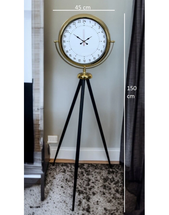 ® Gold 24 Saat Göstergeli Özel Tasarım Tripod Ayaklı Saat