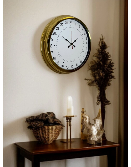 ® Gold 40 Cm Metal 24 Saat Göstergeli Özel Tasarım Duvar Saati