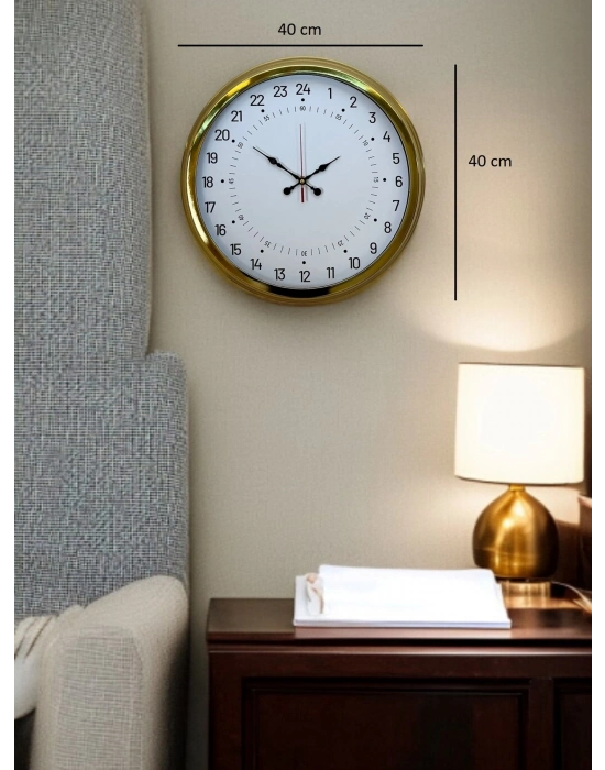 ® Gold 40 Cm Metal 24 Saat Göstergeli Özel Tasarım Duvar Saati