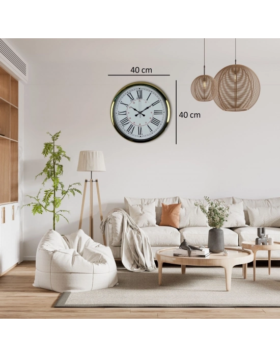 Gold 40 Cm Metal Roma Rakamlı Duvar Saati