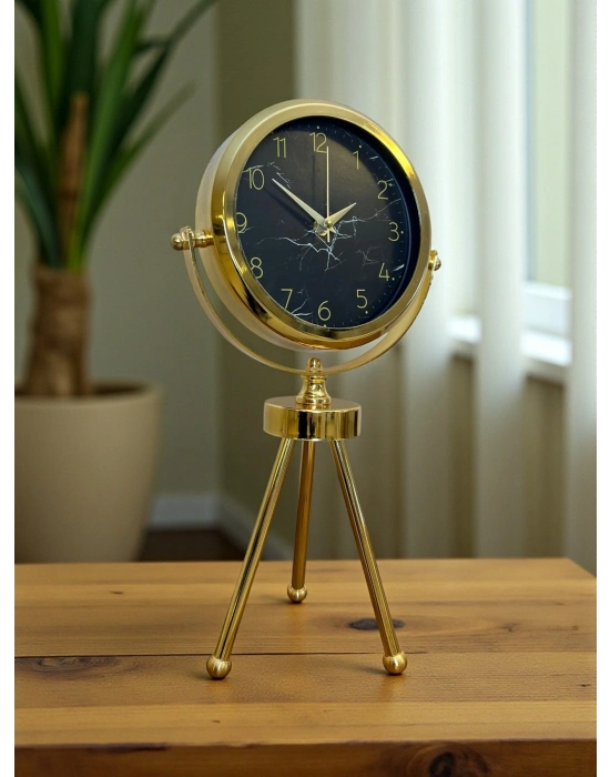 ® Gold & Black Uyumlu Şık Üç Ayaklı Metal Masa Saati