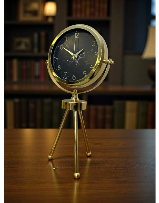 ® Gold & Black Uyumlu Şık Üç Ayaklı Metal Masa Saati