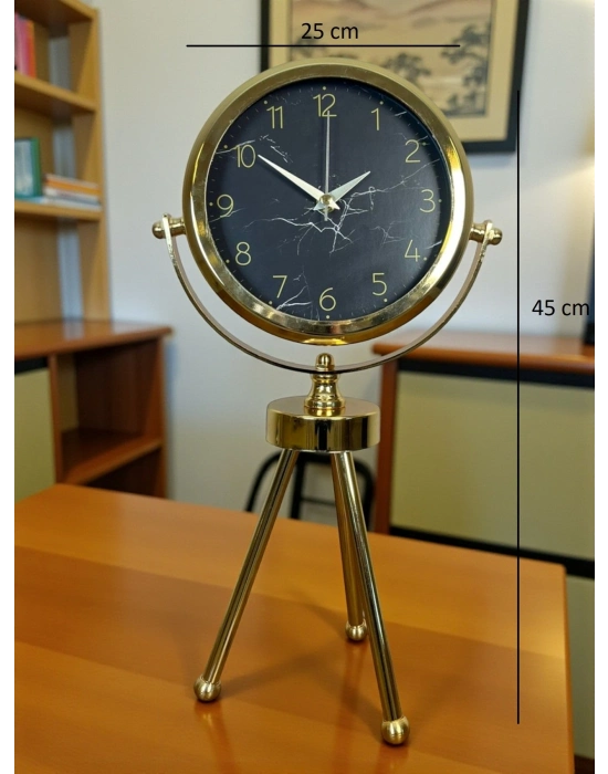 ® Gold & Black Uyumlu Şık Üç Ayaklı Metal Masa Saati