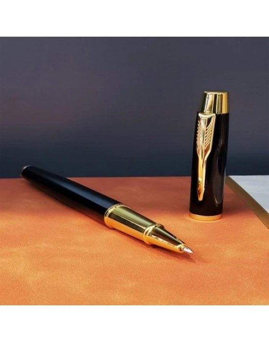 Gold Desen Siyah Deri Defter Kalem Set