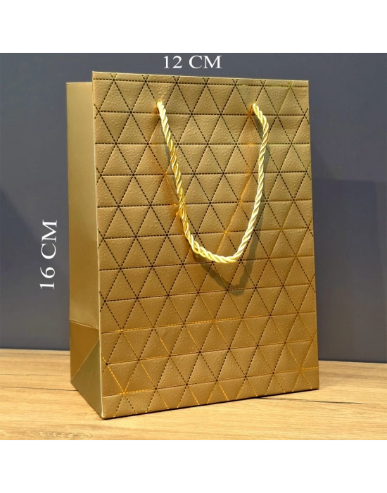 Gold Geometrik Desenli Mini Boy Karton Hediye Çantası