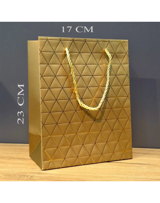 Gold Geometrik Desenli Orta Boy Karton Hediye Çantası