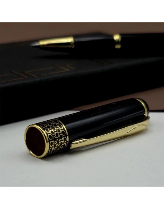 Gold İşlemeli Siyah Metal Roller Kalem