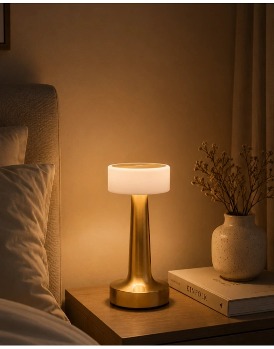 Gold Kare LED Masa Lambası Şarjlı Dimmer Kontrollü Dekoratif Işık