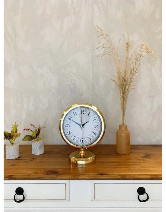® Gold Metal Desenli Masa Saati 25×20 cm