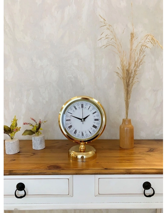 ® Gold Metal Desenli Roma Rakamlı Masa Saati