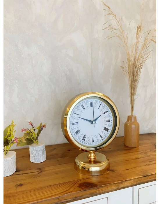 ® Gold Metal Desenli Roma Rakamlı Masa Saati