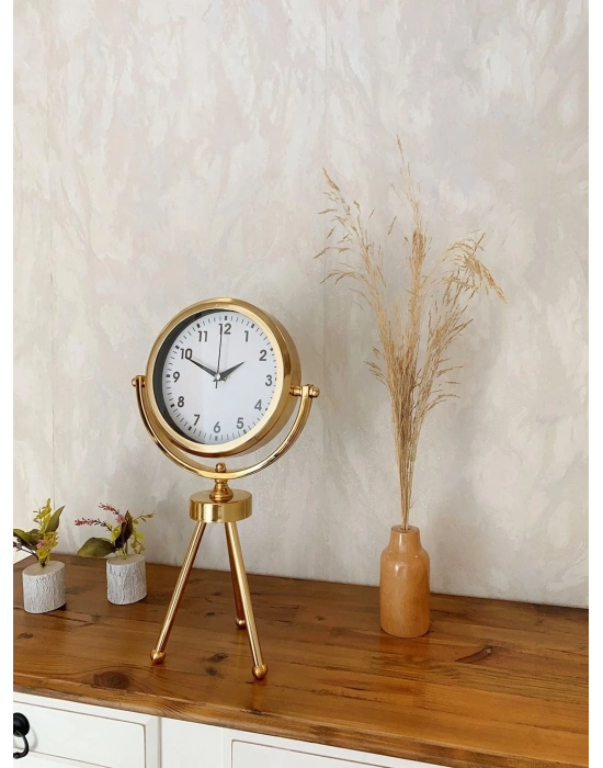 ® Gold Metal Mini Tripod Lüks Masa Saati 45×26 cm