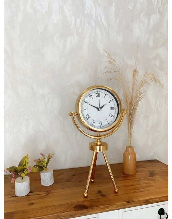® Gold Metal Mini Tripod Retro Masa Saati 45×26 cm