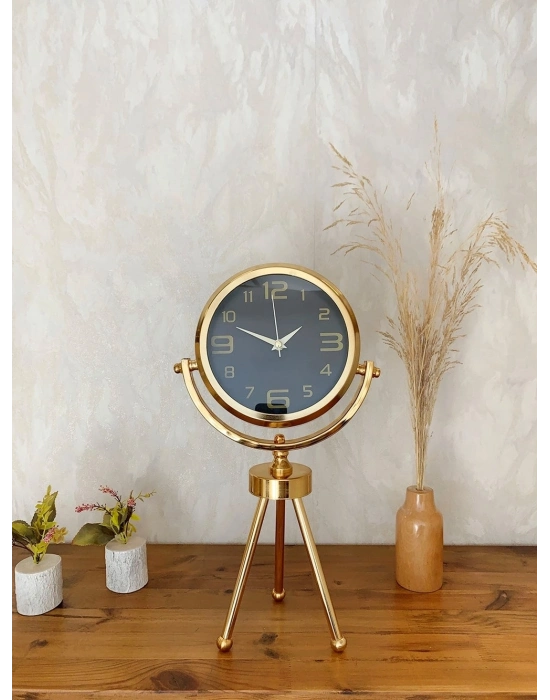 ® Gold Metal Mini Tripod Siyah İnci Masa Saati 45×26 cm – Şık ve Modern Dekoratif Tasarım