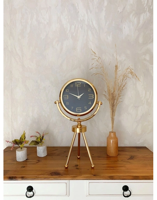 ® Gold Metal Mini Tripod Siyah İnci Masa Saati 45×26 cm – Şık ve Modern Dekoratif Tasarım