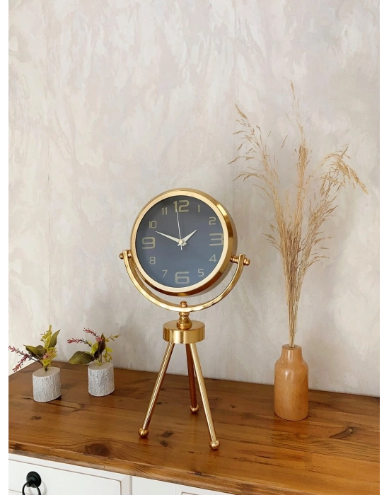 ® Gold Metal Mini Tripod Siyah İnci Masa Saati 45×26 cm – Şık ve Modern Dekoratif Tasarım