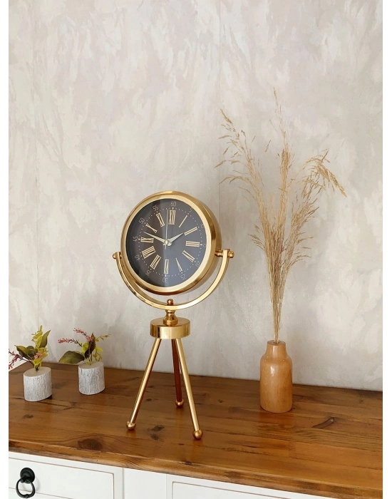 ® Gold Metal Mini Tripod Zarif Masa Saati 45×26 cm