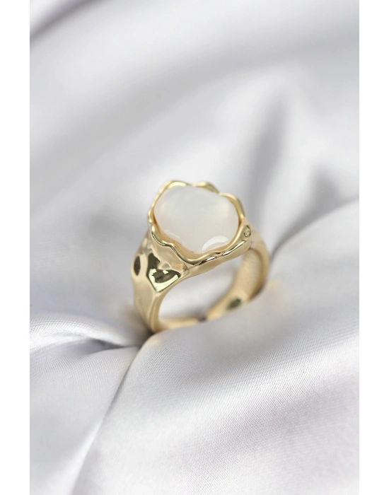 ® Gold Renk Beyaz Taşlı Vintage Kadın Yüzük