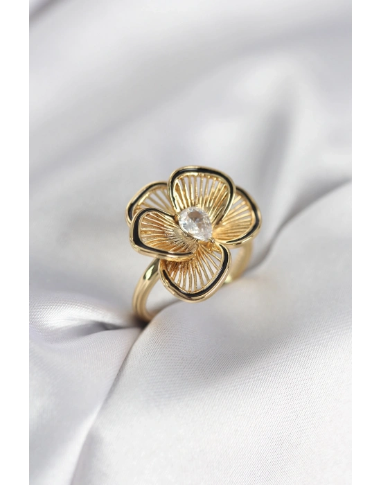 ® Gold Renk Çiçek Model Vintage Kadın Yüzük