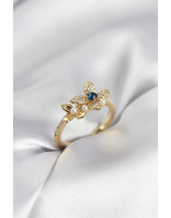 ® Gold Renk Çiçek Model Zirkon Taşlı Kadın Yüzük