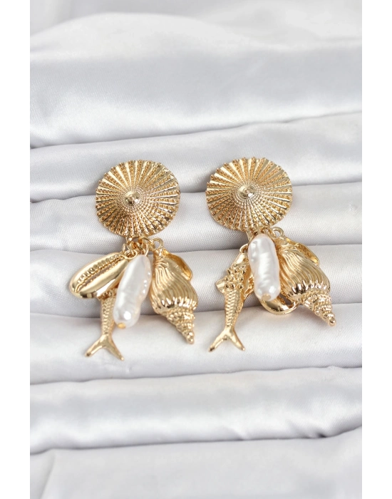 Gold Renk Deniz Temalı Vintage Kadın Küpe