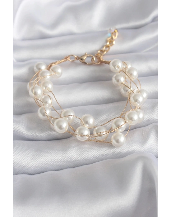 Gold Renk İnci Model Kadın Bileklik