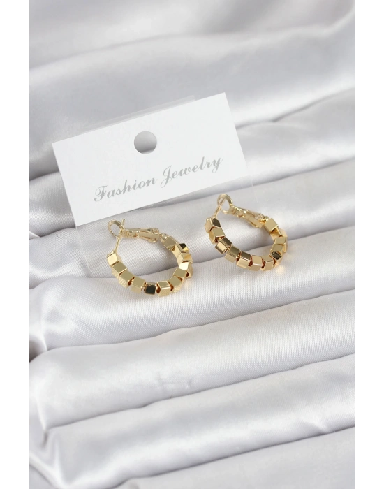 Gold Renk Kare Halka Model Kadın Küpe