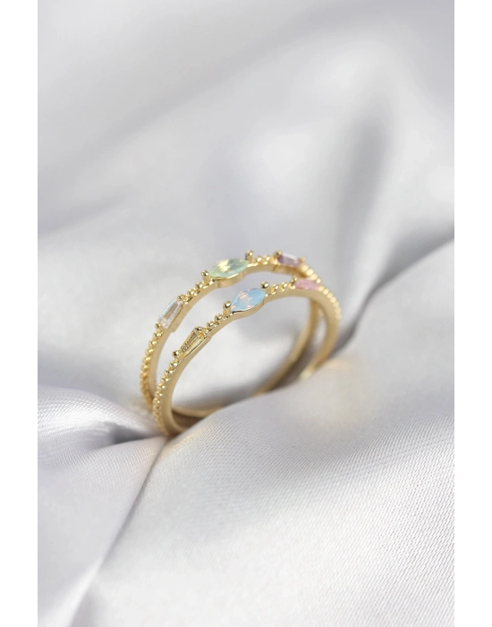 ® Gold Renk Karışık Renk Zirkon Taşlı Kadın Yüzük