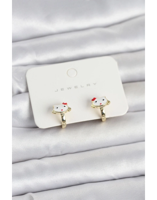 Gold Renk Kedi Model Mineli Çocuk Küpe