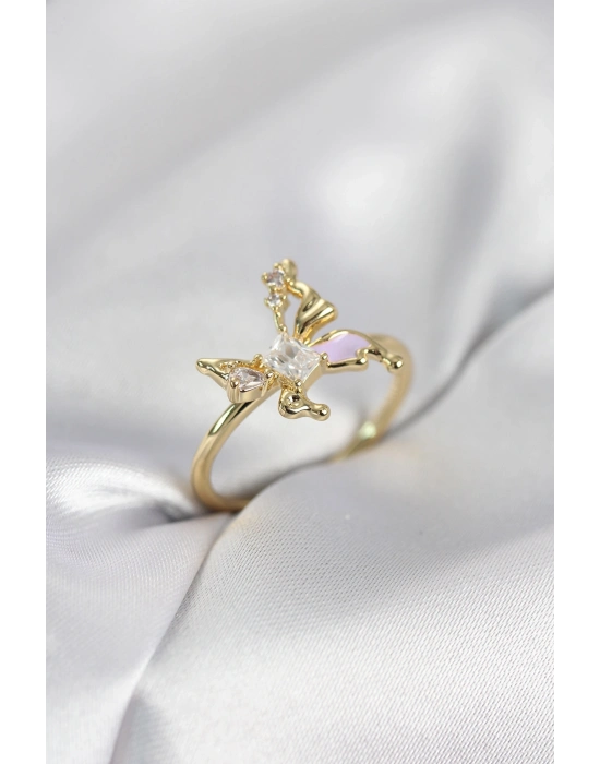 ® Gold Renk Kelebek Model Zirkon Taşlı Kadın Yüzük