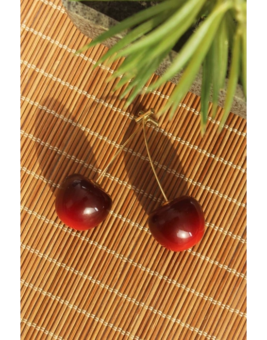 Gold Renk Kiraz Model Kadın Küpe