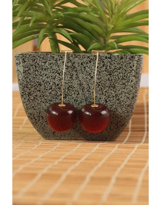 Gold Renk Kiraz Model Kadın Küpe