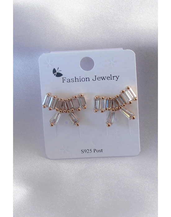 ® Gold Renk Kurdele Model Zirkon Taşlı Kadın Küpe