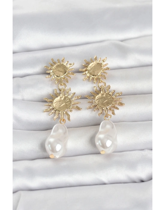 Gold Renk Pirinç Güneş Model Detaylı Kadın Küpe