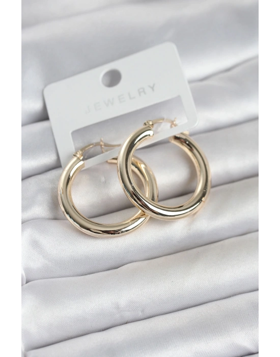 Gold Renk Pirinç Halka 30 mm Kadın Küpe