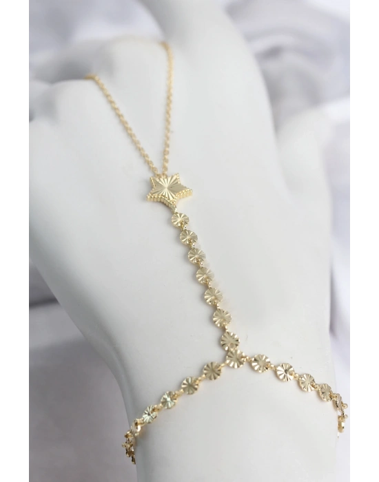 Gold Renk Pirinç Lazerli Yıldız Model Zirkon Taşlı Şahmeran